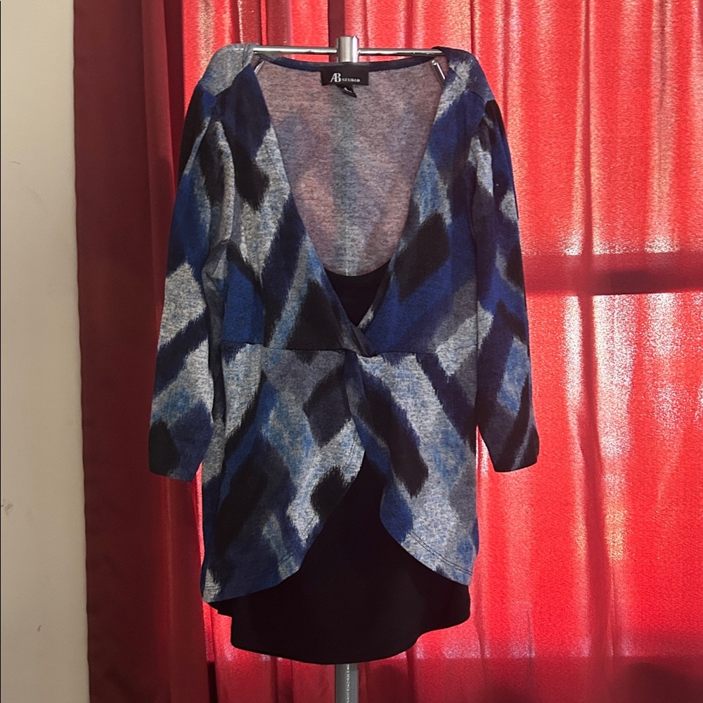 AB Studio Gray and Black Knit Cardigan